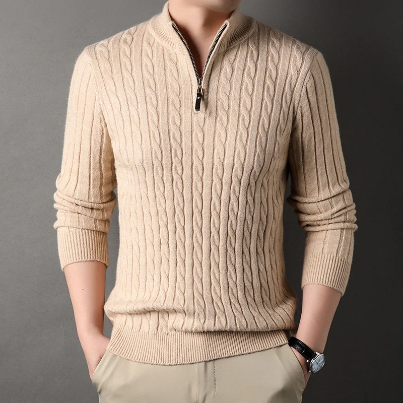 Ozzie - Heren mock neck 1/4 zip gebreide kabel trui