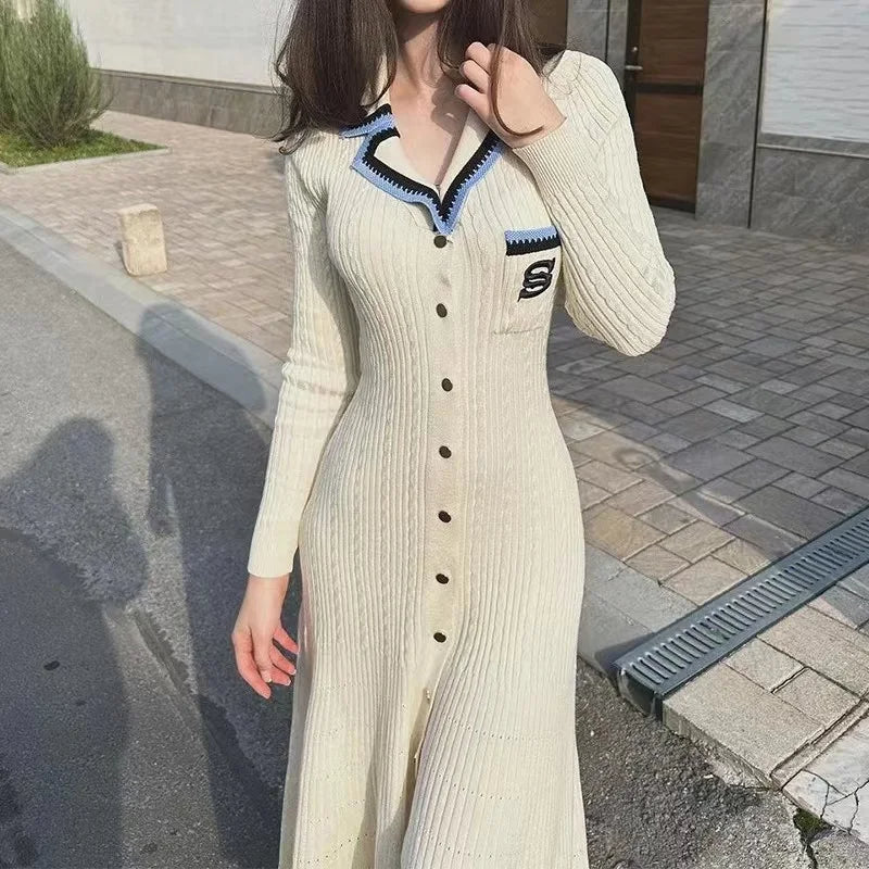 Beatrice - 2024 Herfst Elegante Slanke Gebreide Lange Jurk voor Vrouwen