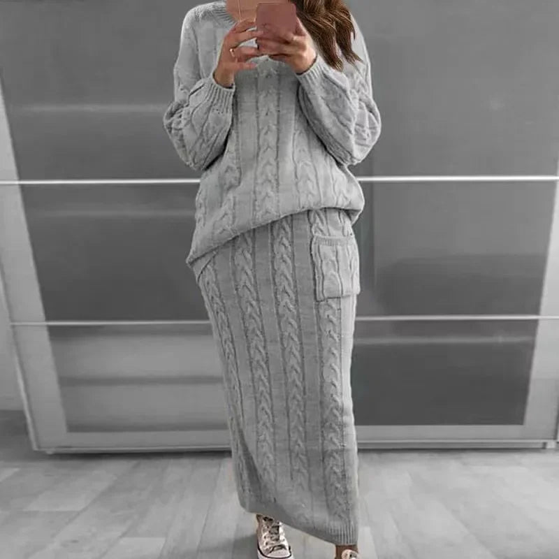 Quinney - Dames winter gebreide trui & rok set