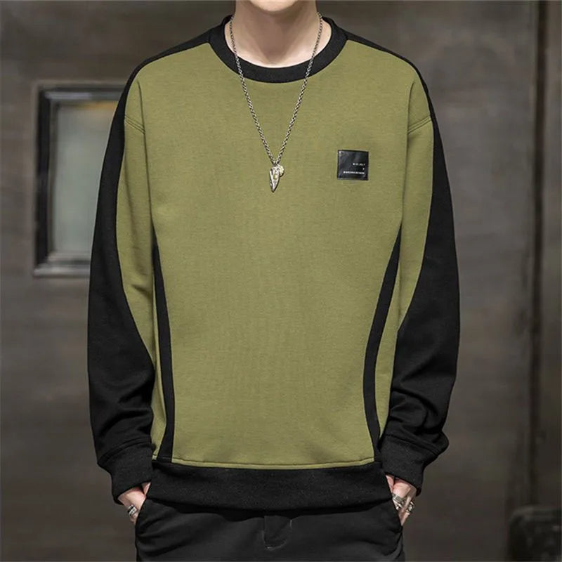 Merrik - Heren fleece trui met ronde hals en gekleurde kraag