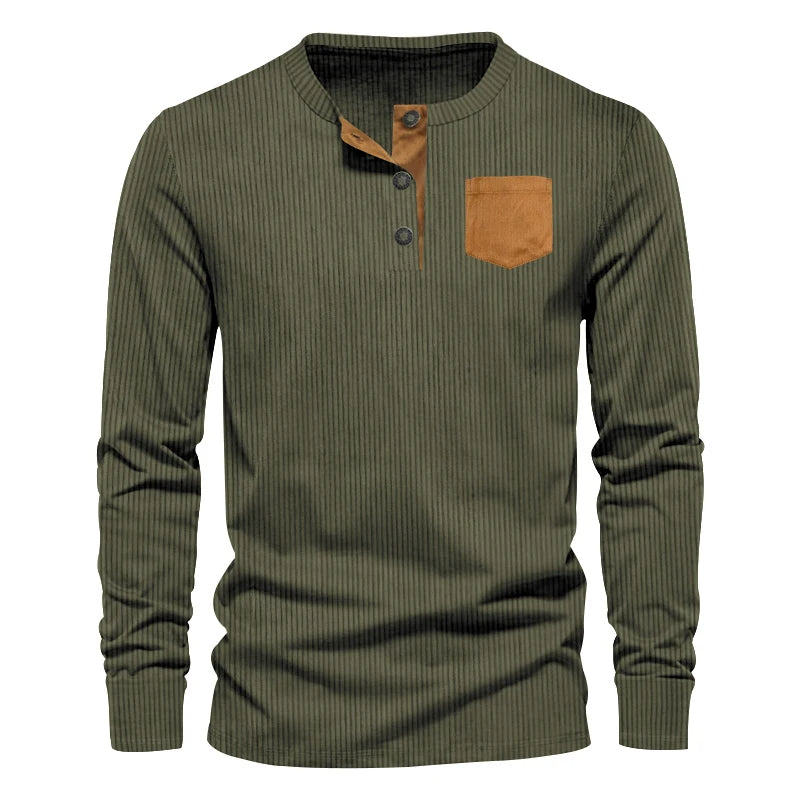 Santiago - Stijlvol Long Sleeve Patch Pocket T-shirt voor Lente Voor Mannen