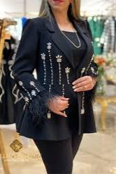 Tinashe -  Luxe zwart veren dames pak broek set