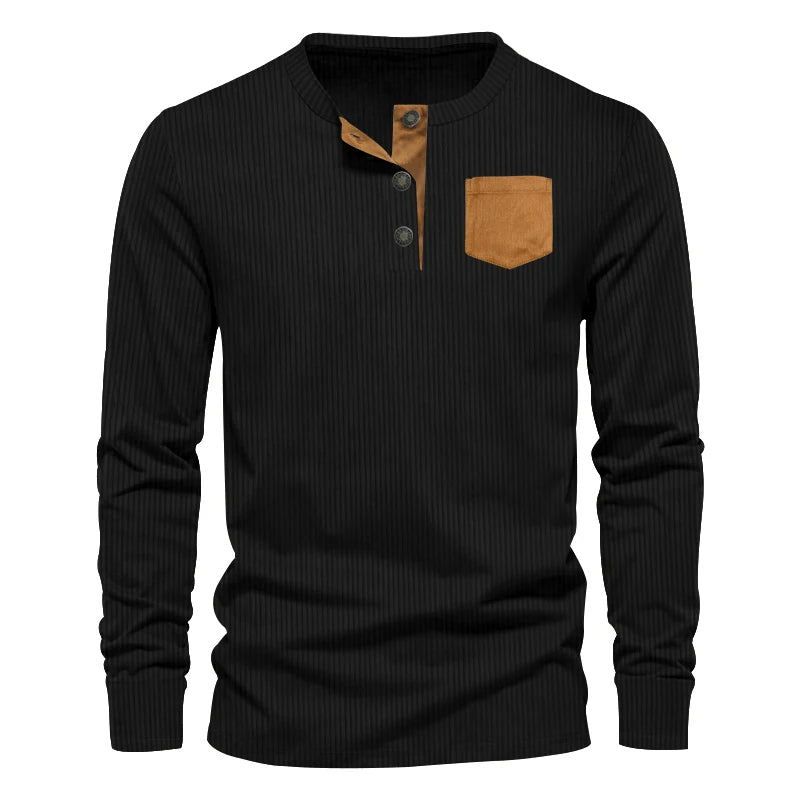 Santiago - Stijlvol Long Sleeve Patch Pocket T-shirt voor Lente Voor Mannen