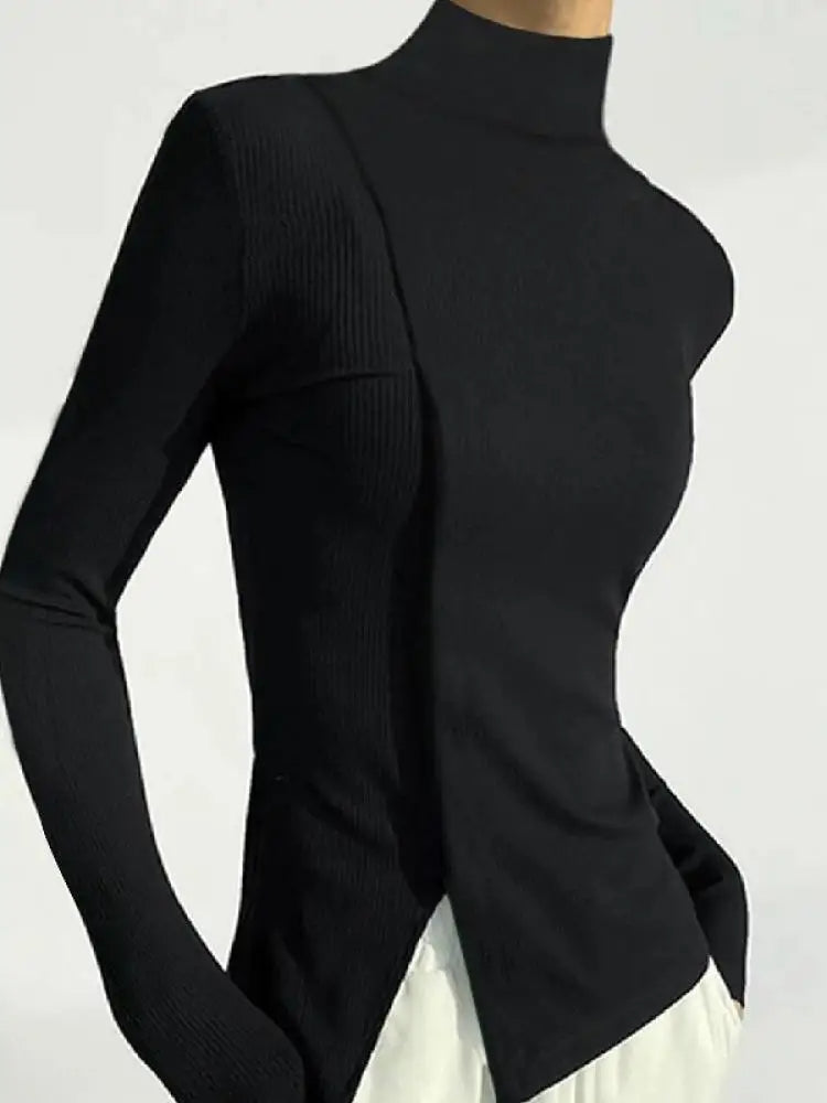 Imke - 2024 Dames Trendy Hoge Hals Casual Top Met Lange Mouwen