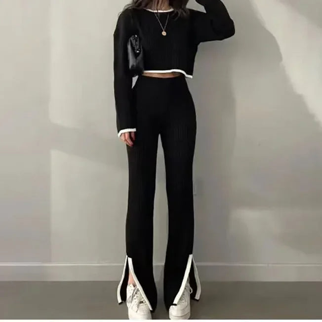 Meryn - Dames Trui met O-hals & Joggingbroek met wijde pijpen