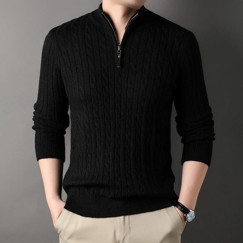 Ozzie - Heren mock neck 1/4 zip gebreide kabel trui