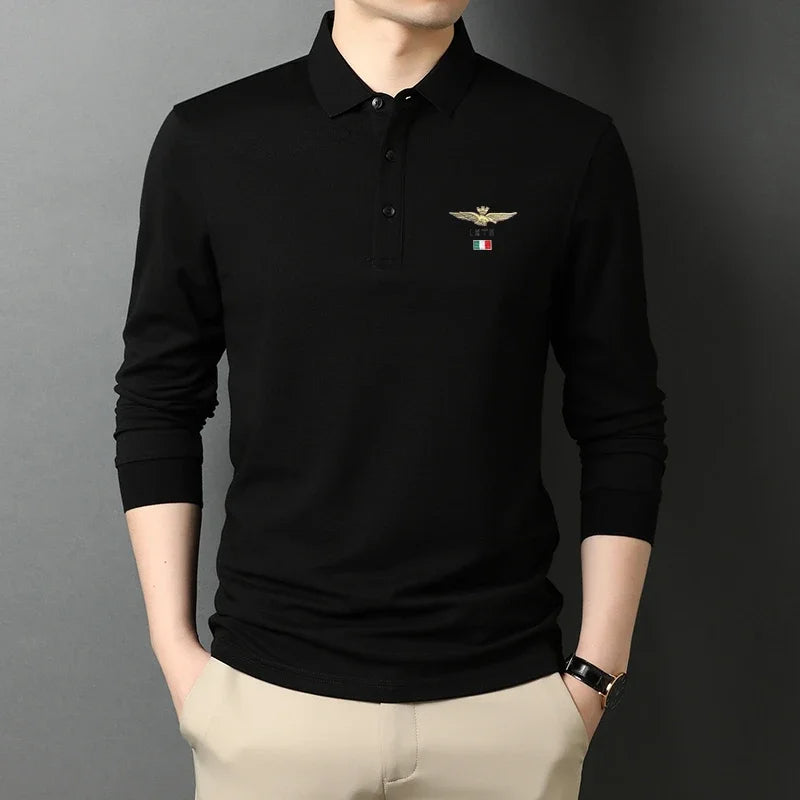 Adler - Stijlvol Casual Geborduurd Herenpoloshirt met Lange Mouwen