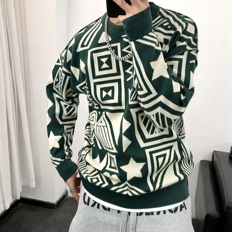 Cederick - Lente Herfst Contrast Kleur Gedrukte Trui