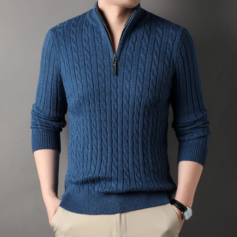 Ozzie - Heren mock neck 1/4 zip gebreide kabel trui