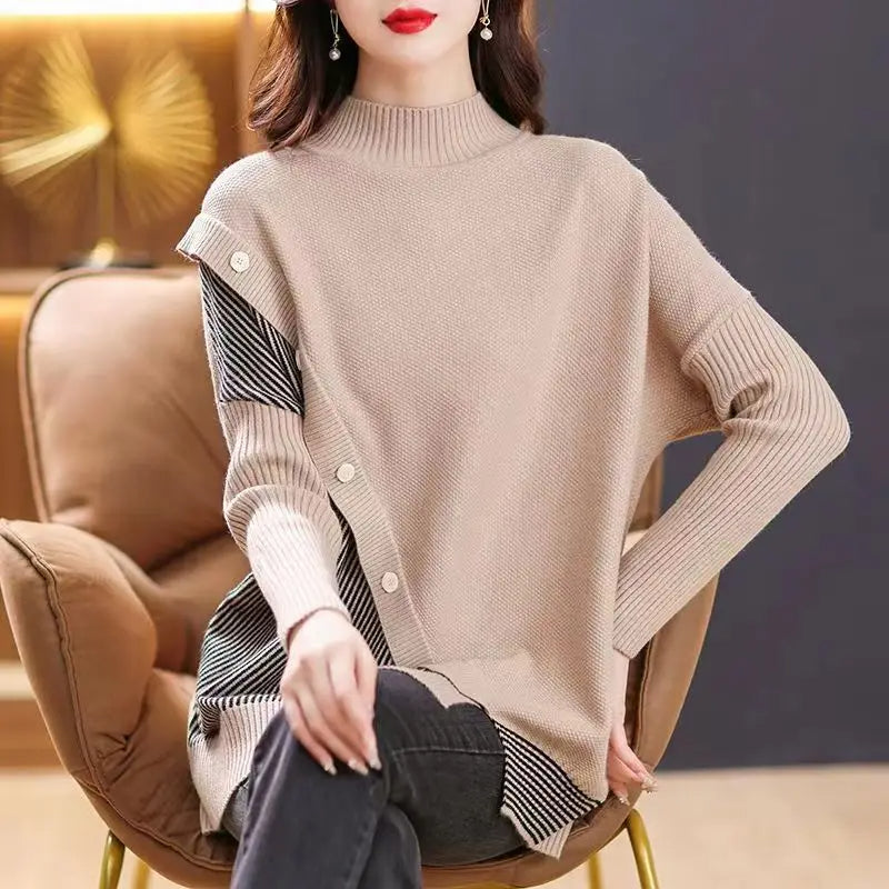 Pallas - Stijlvolle Gesplitste Knoop Gestreepte Asymmetrische Sweater