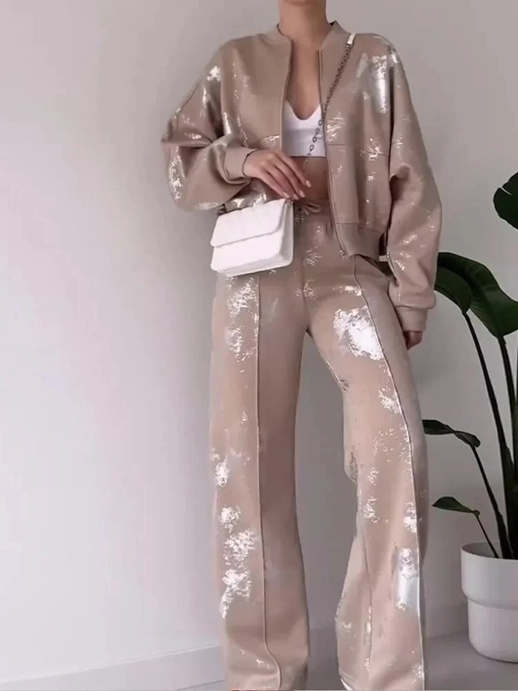 Fiamma - 2024 Mantel en broek met paillettenprint voor dames