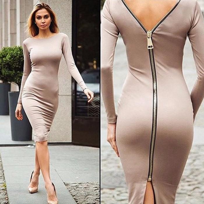 LUISA - Elegante kokerjurk met lange mouwen en ritssluiting aan de achterkant
