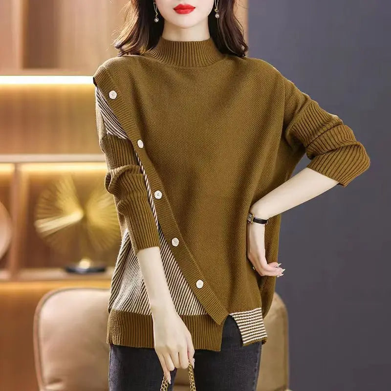 Pallas - Stijlvolle Gesplitste Knoop Gestreepte Asymmetrische Sweater