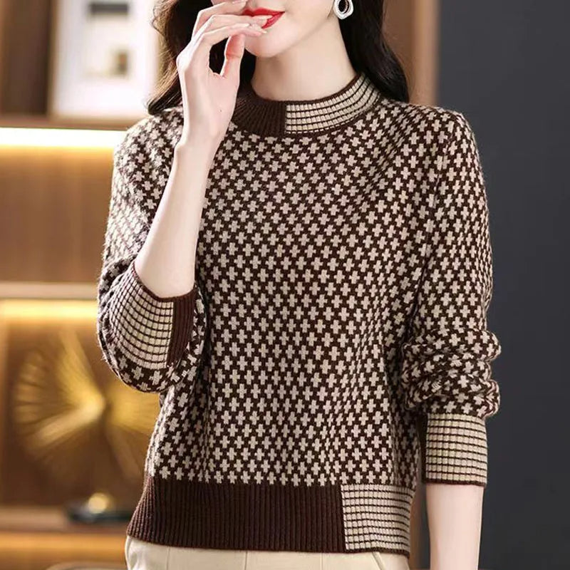 Mariposa - Trendy herfst-winter dames trui met ronde hals en jacquardprint