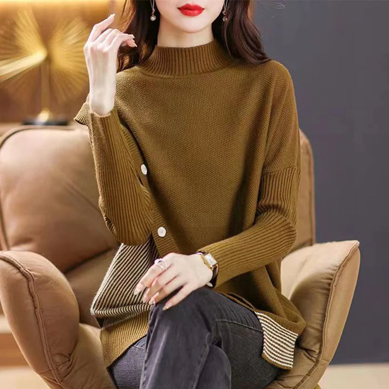 Pallas - Stijlvolle Gesplitste Knoop Gestreepte Asymmetrische Sweater
