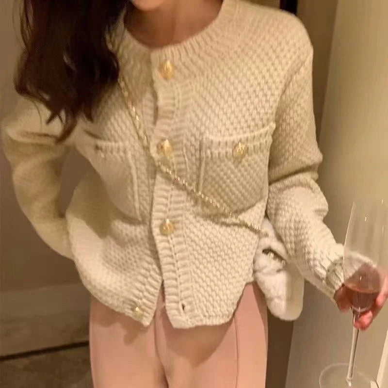 Berenice - Frans Vintage Gebreid Vest met Gouden Knopen