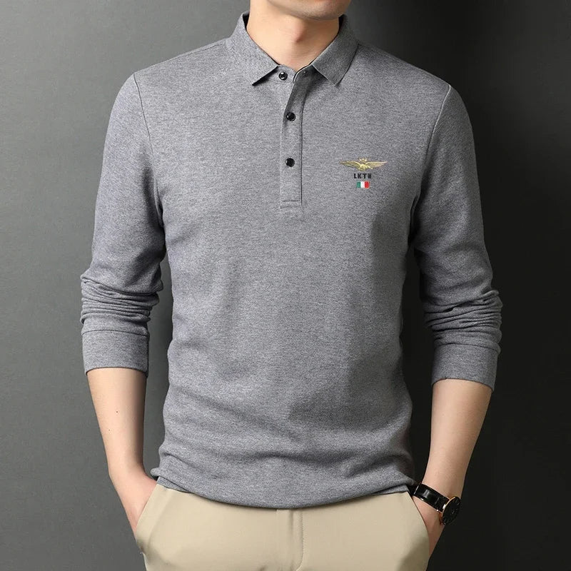 Adler - Stijlvol Casual Geborduurd Herenpoloshirt met Lange Mouwen