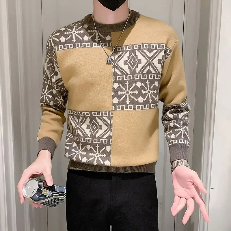 Idran - Mannen Koreaanse Fashion Print Warm Velvet Sweatshirt