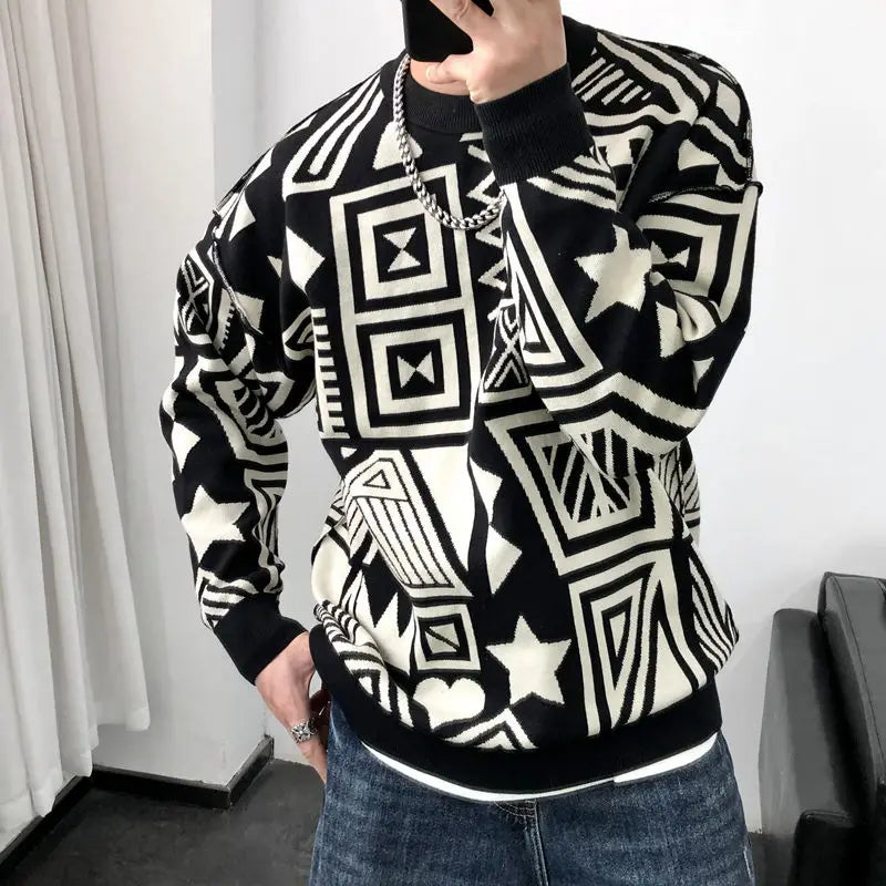 Cederick - Lente Herfst Contrast Kleur Gedrukte Trui