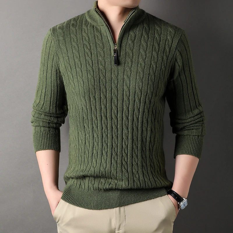 Ozzie - Heren mock neck 1/4 zip gebreide kabel trui