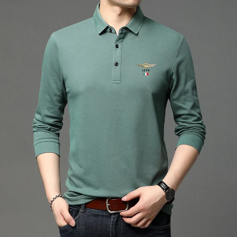 Adler - Stijlvol Casual Geborduurd Herenpoloshirt met Lange Mouwen