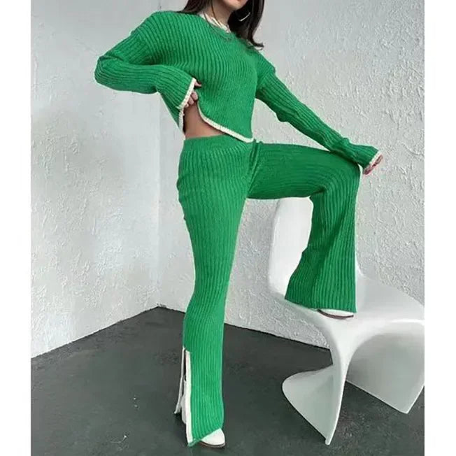 Meryn - Dames Trui met O-hals & Joggingbroek met wijde pijpen