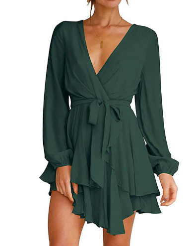 LAURA - Trendy jurk met lantaarnmouwen en V-hals
