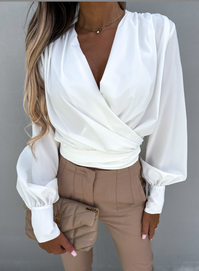 Irene - Damesblouses met V-hals en pofmouwen