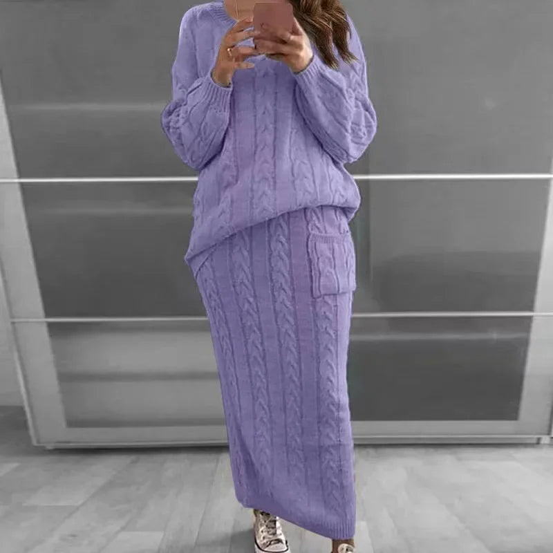 Quinney - Dames winter gebreide trui & rok set