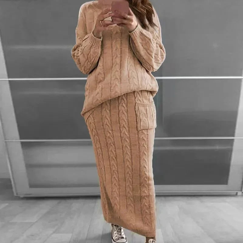 Quinney - Dames winter gebreide trui & rok set