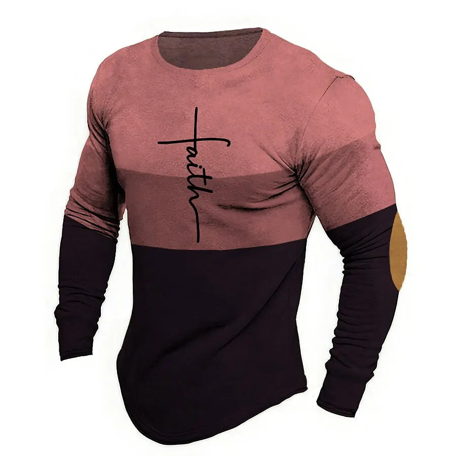 Henry - Trendy Katoenen T-shirt met lange mouwen en kruisprint voor heren
