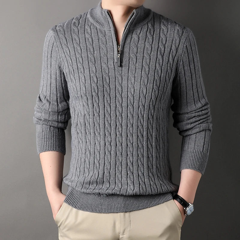 Ozzie - Heren mock neck 1/4 zip gebreide kabel trui
