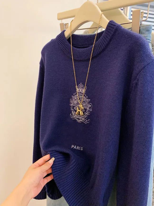 Beryl - Geborduurde letters Sweater met ronde hals