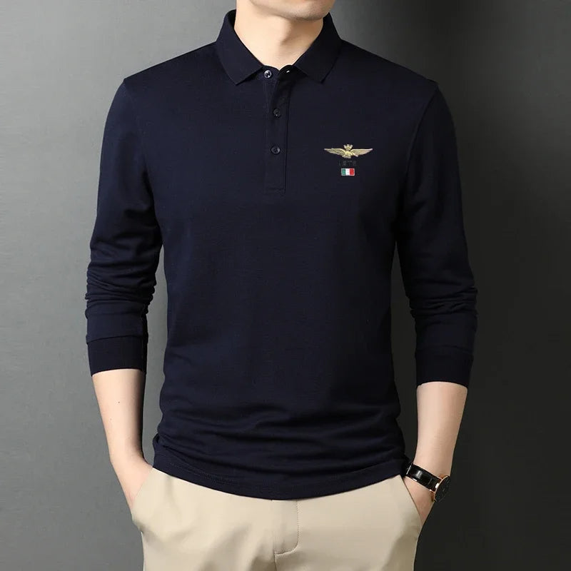 Adler - Stijlvol Casual Geborduurd Herenpoloshirt met Lange Mouwen