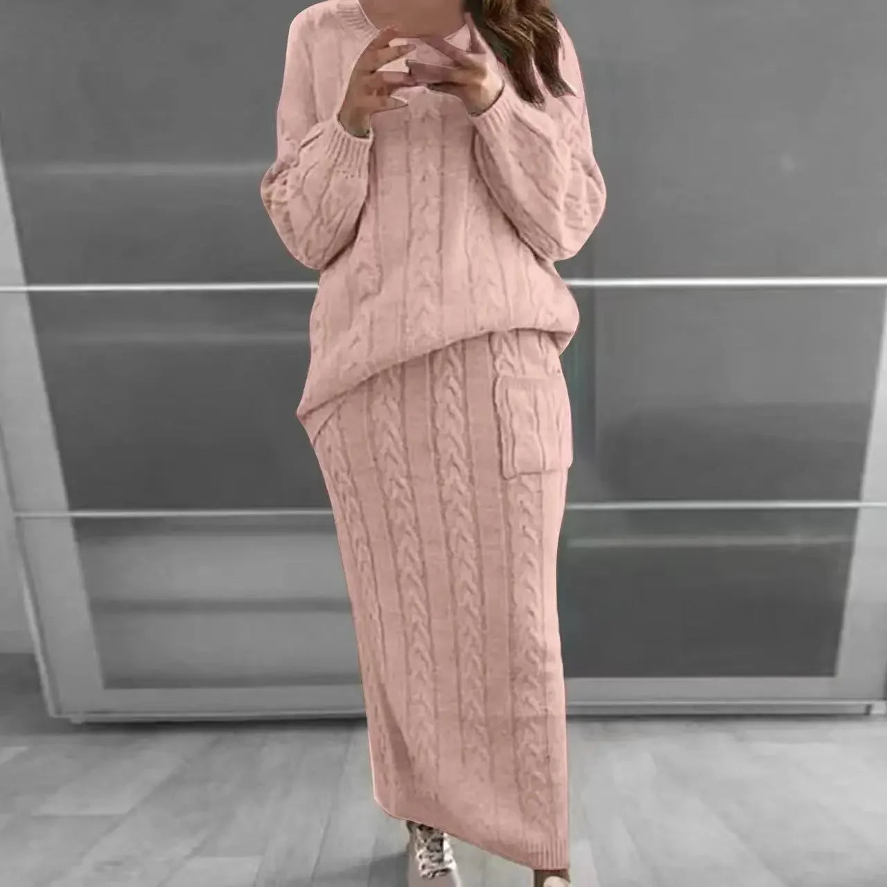 Quinney - Dames winter gebreide trui & rok set