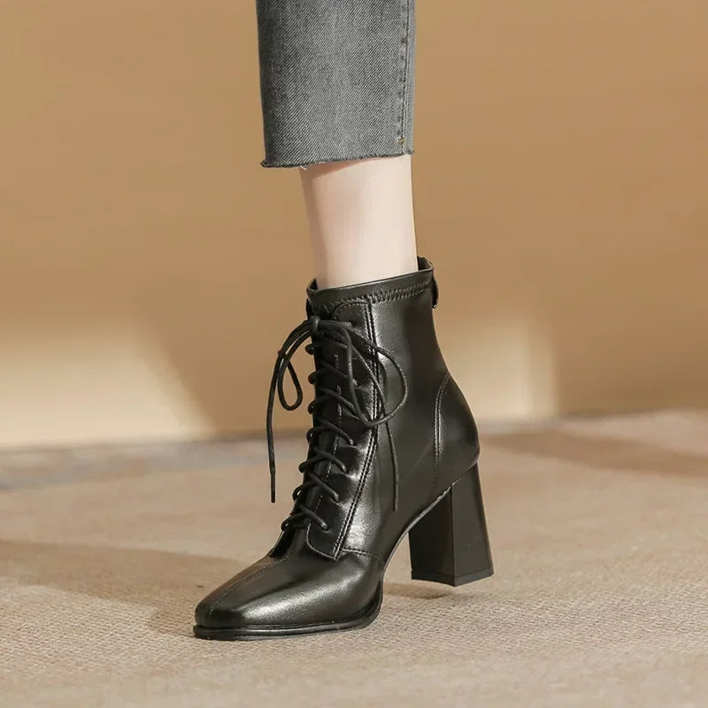 Tova - Stijlvolle Vrouwen Lace-Up Hoge Hak Laarzen