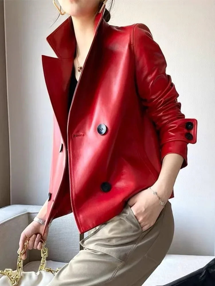 Grietje - Vrouwen mode PU geribbelde kraag jas