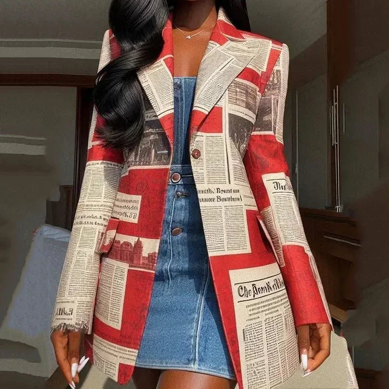 Odilia - Blazer met krantendruk voor dames