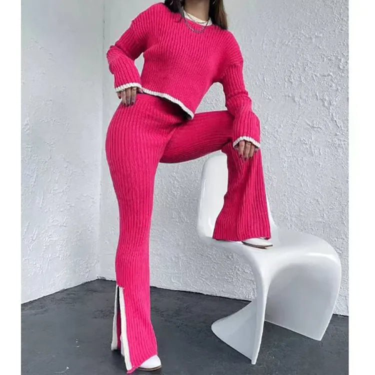 Meryn - Dames Trui met O-hals & Joggingbroek met wijde pijpen