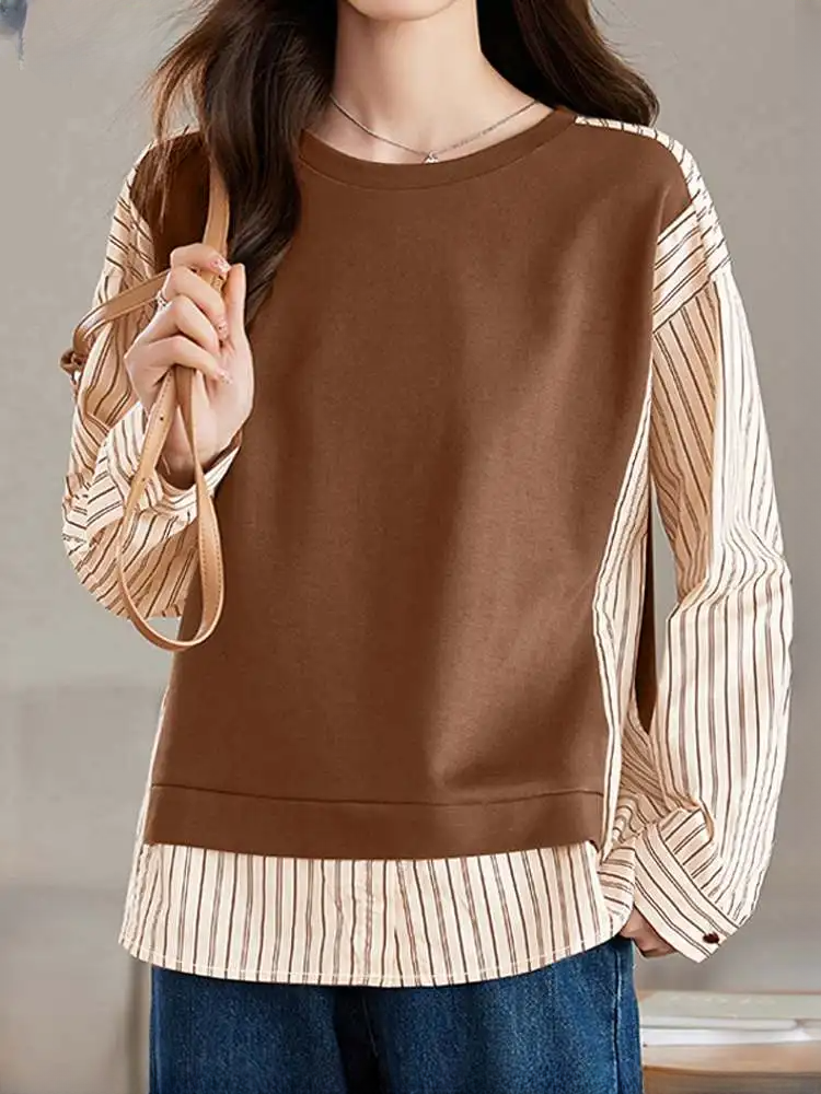 Malika - Effen tweedelige gestreepte damesblouse