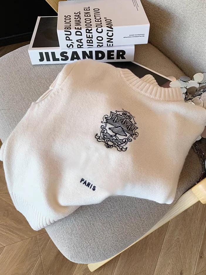 Beryl - Geborduurde letters Sweater met ronde hals