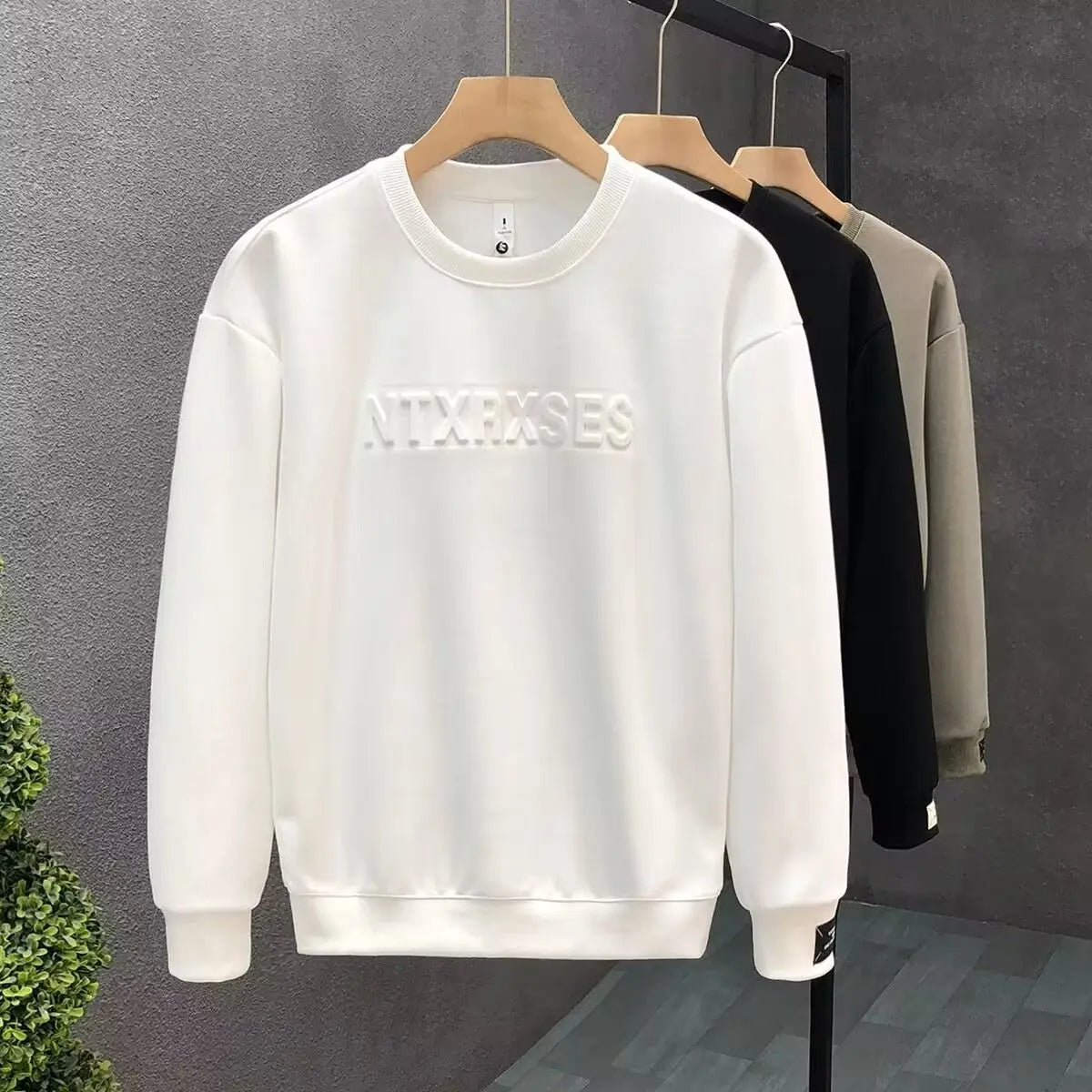 Daryl - Heren Sweatshirt met effen zwarte ronde hals