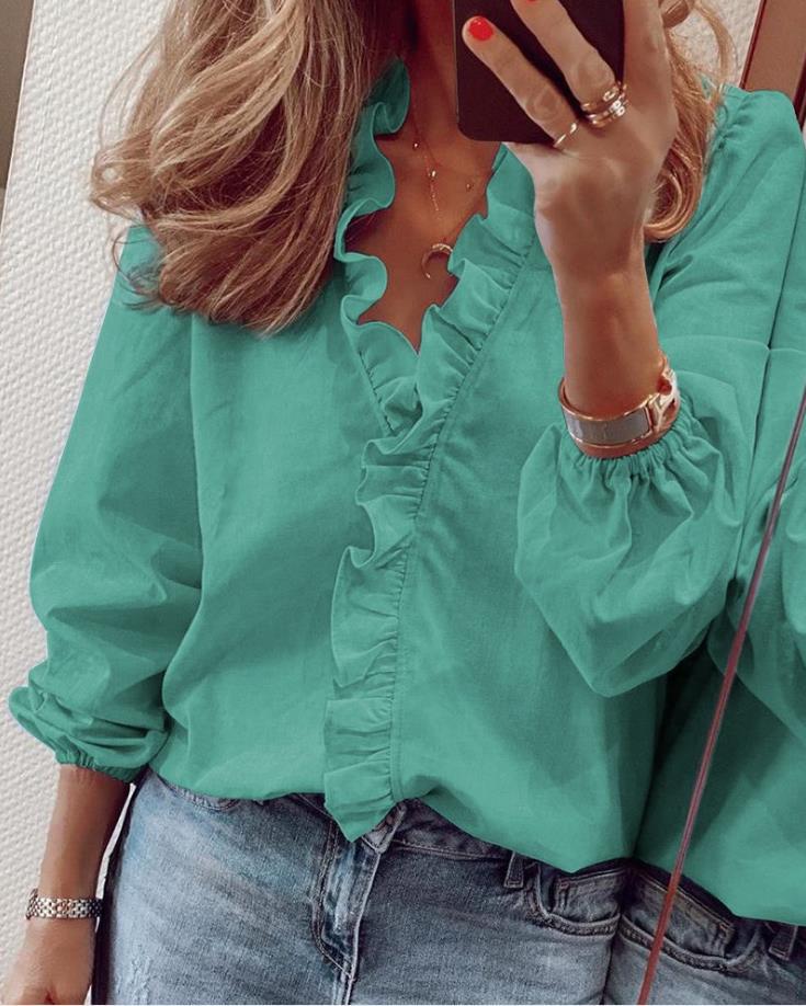 CLARA - Blouse met ruches en V-hals