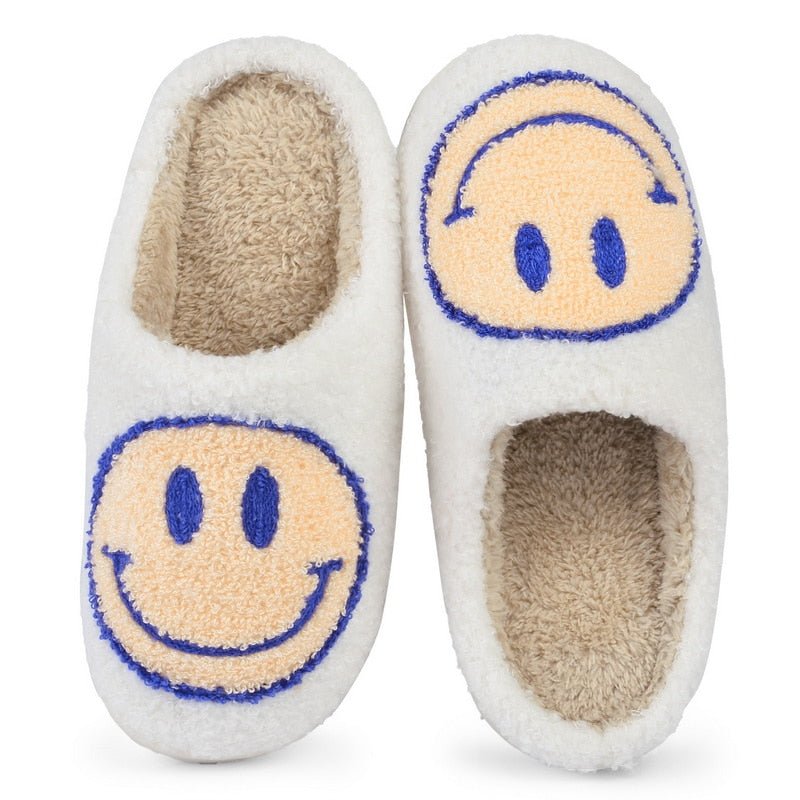 LENI - Gezellige pantoffels met een groot smileypatroon van imitatiebont