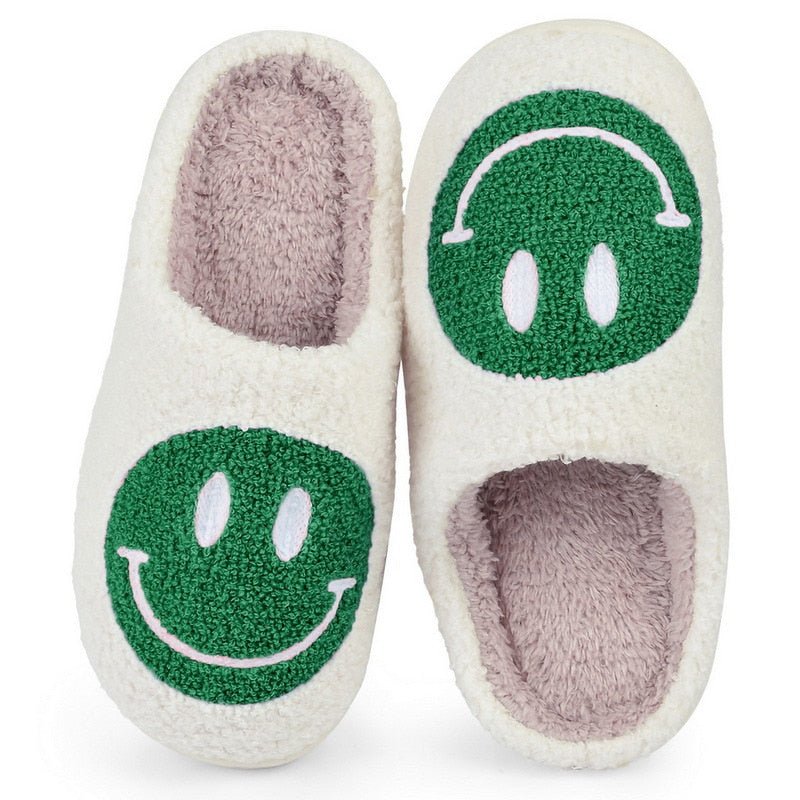 LENI - Gezellige pantoffels met een groot smileypatroon van imitatiebont