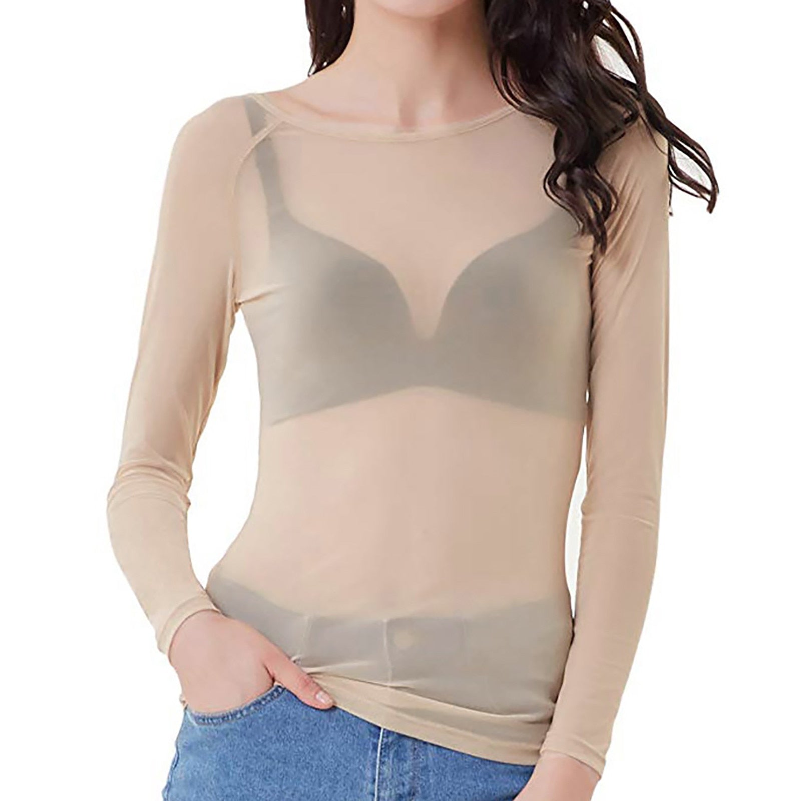 MIA - Stijlvol mesh shirt met lange mouwen