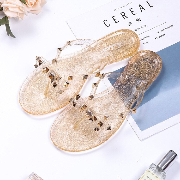 JULIA -  Elegante teenslippers met studs en strikknoop