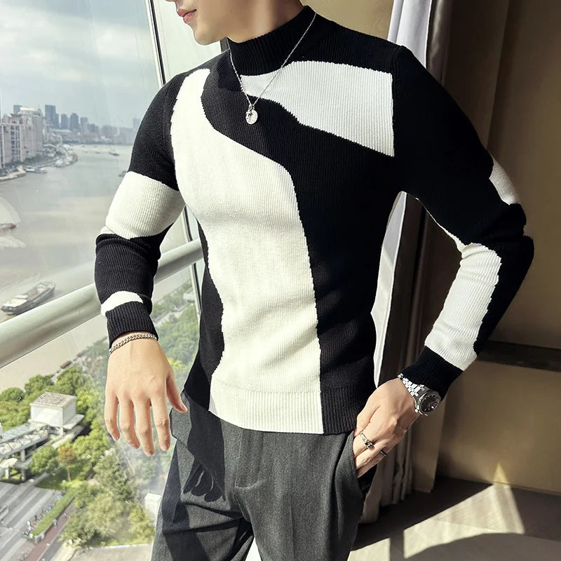 Darrow - Heren Koreaanse luxe gebreide coltrui met patchwork kleuren